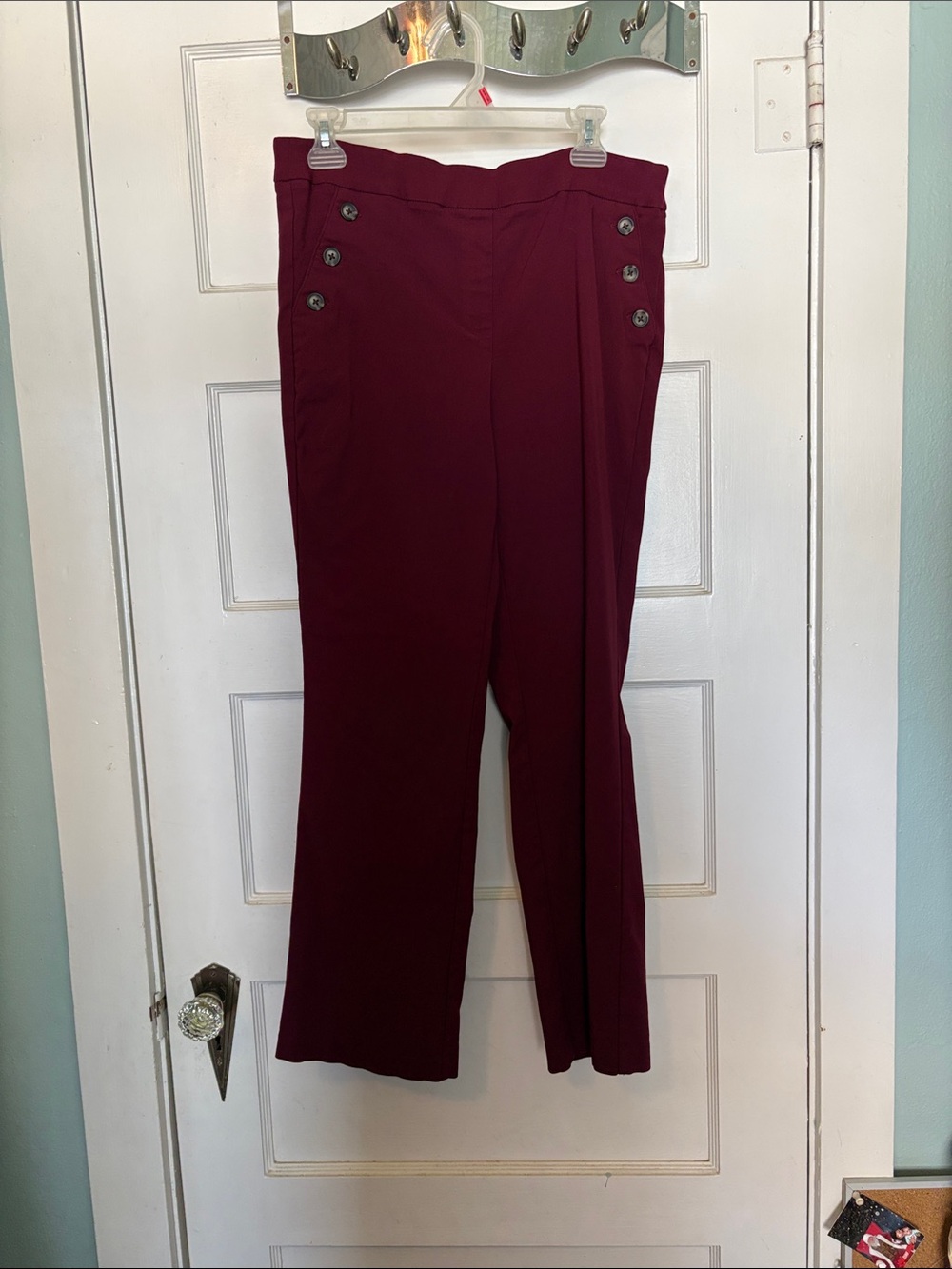 Counterparts Women's Burgundy Wide-Leg Pull On Pants with Button Pockets Size L